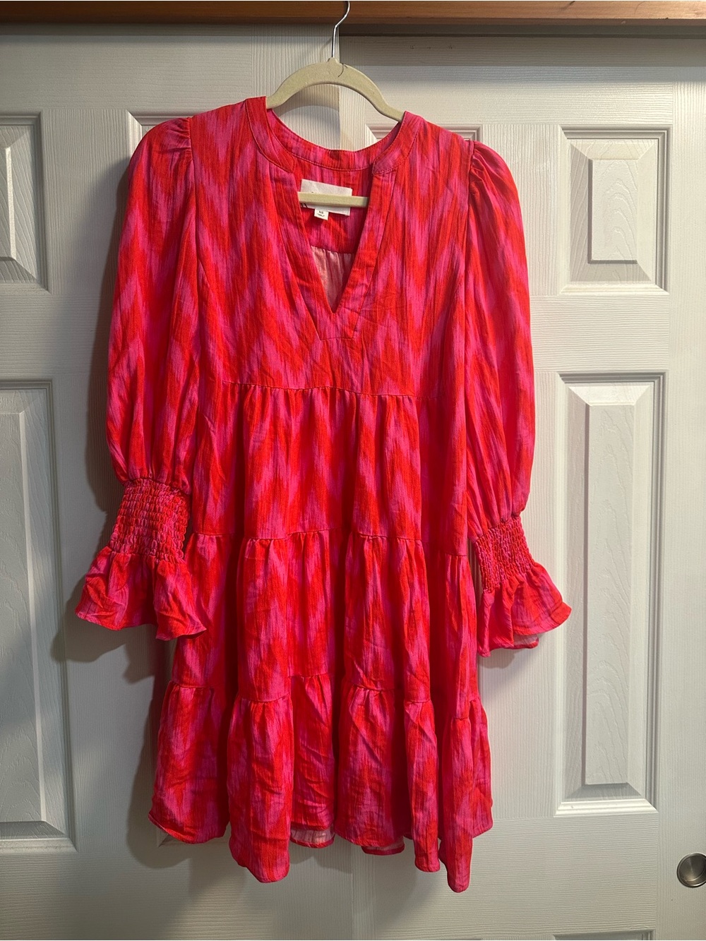 Pomander Place Vibrant Pink-Red Tiered V-Neck Casual Dress